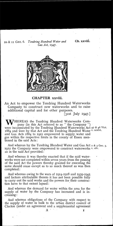 Tendring Hundred Water and Gas Act 1947