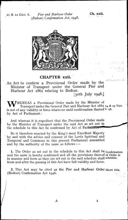 Pier and Harbour Order (Redcar) Confirmation Act 1948