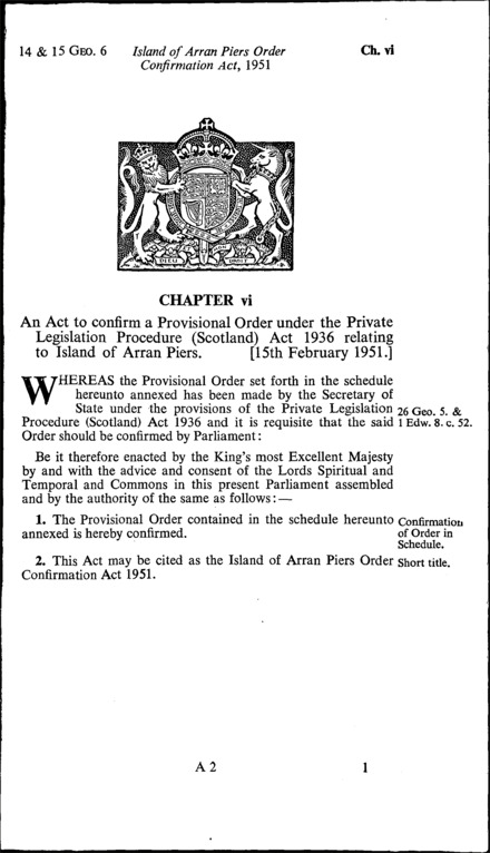 Island of Arran Piers Order Confirmation Act 1951