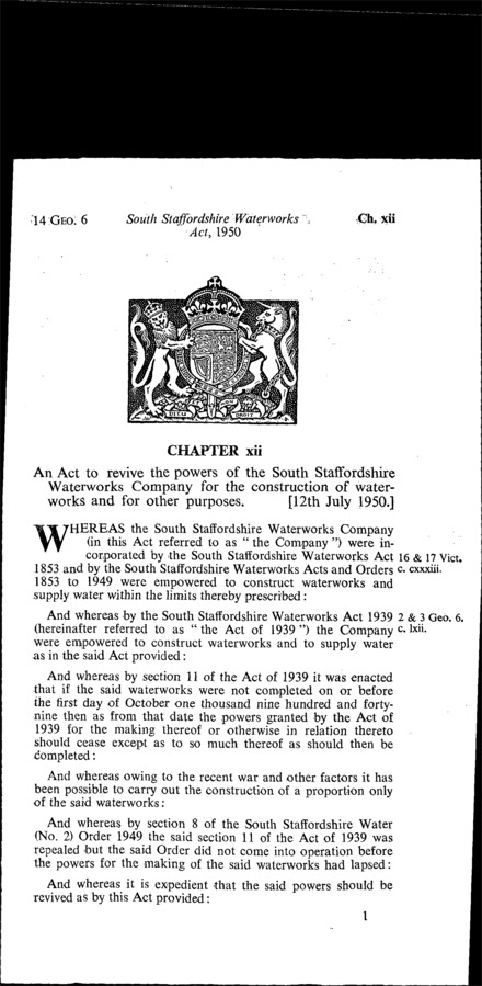South Staffordshire Waterworks Act 1950