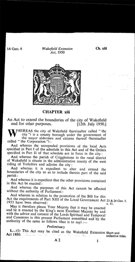 Wakefield Extension Act 1950