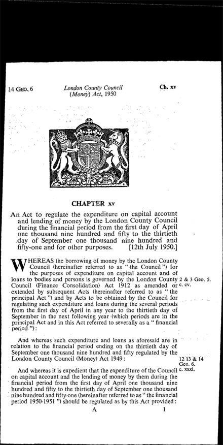 London County Council (Money) Act 1950