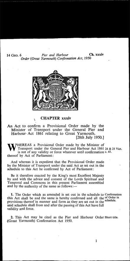 Pier and Harbour Order (Great Yarmouth) Confirmation Act 1950
