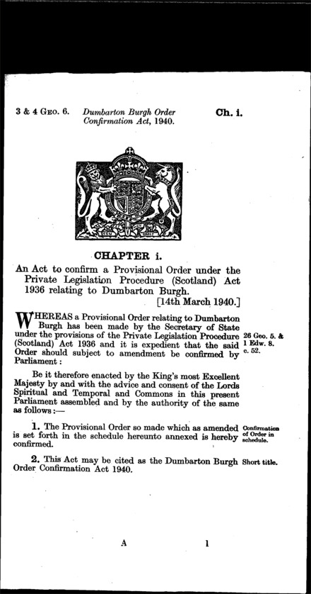 Dumbarton Burgh Order Confirmation Act 1940