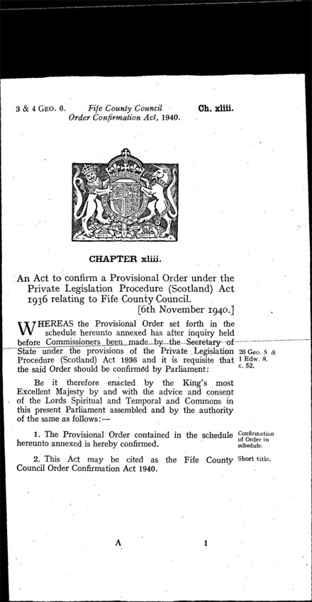 Fife County Council Order Confirmation Act 1940