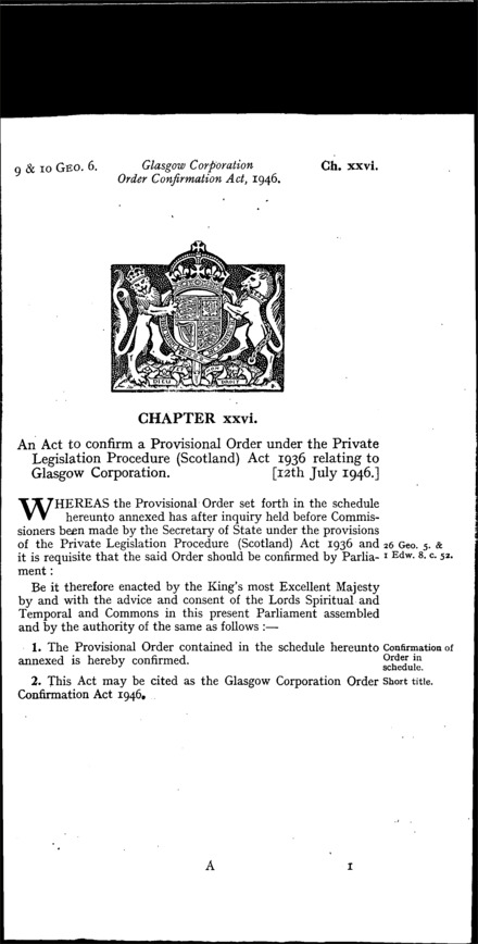 Glasgow Corporation Order Confirmation Act 1946