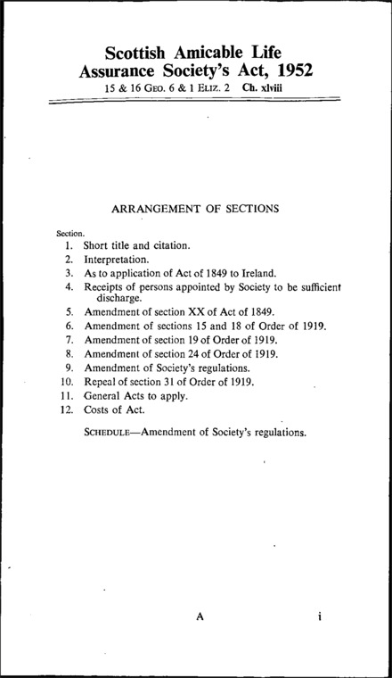Scottish Amicable Life Assurance Society's Act 1952