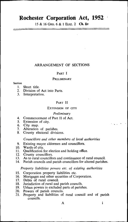 Rochester Corporation Act 1952