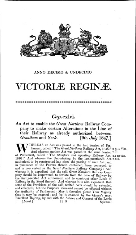 Great Northern Railway (Deviations between Grantham and York) Act 1847