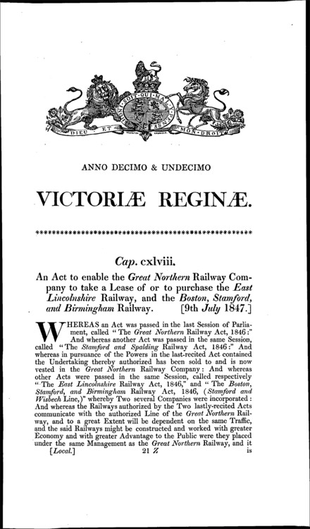 Great Northern Railway Company's Purchase Act 1847