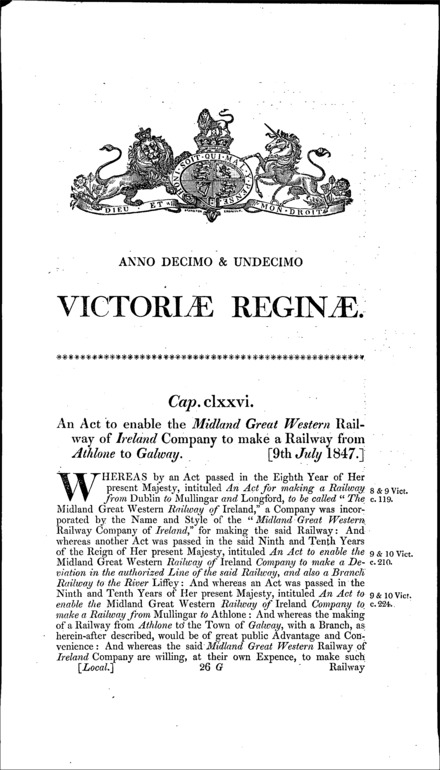 Midland Great Western Railway of Ireland (Athlone to Galway Extension) Act 1847