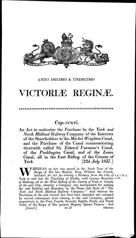 York and North Midland Railway (Canals Purchase) Act 1847