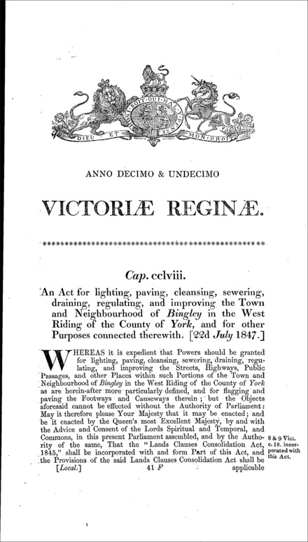 Bingley Improvement Act 1847