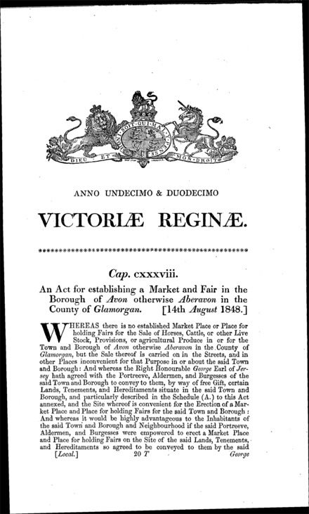 Aberavon Market Act 1848