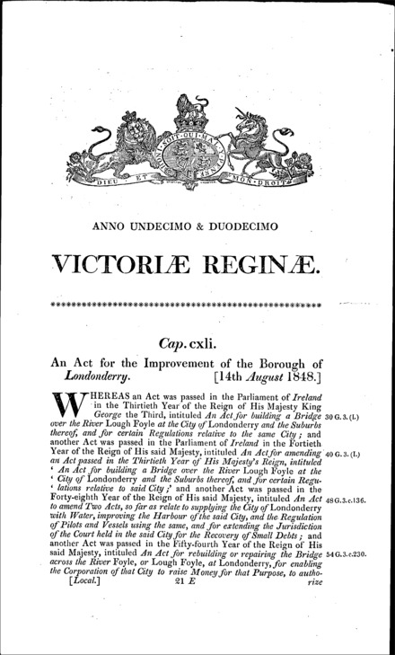 Londonderry Improvement Act 1848