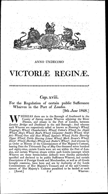 Port of London (Public Sufferance Wharves) Act 1848