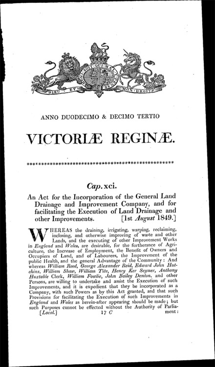 General Land Drainage and Improvement Company Act 1849
