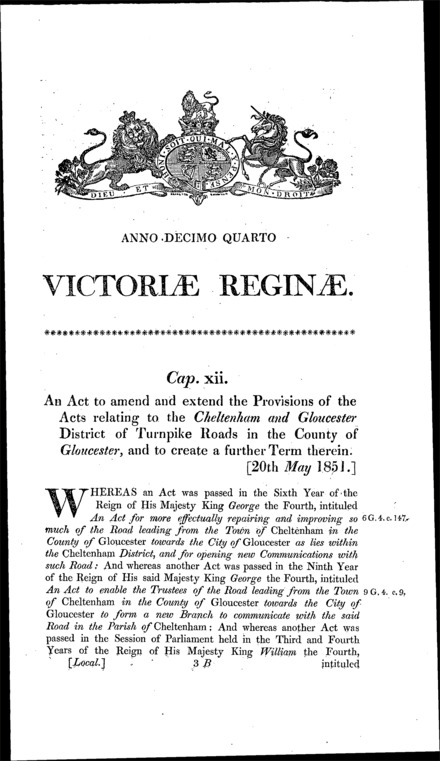 Cheltenham and Gloucester Turnpike Road Act 1851