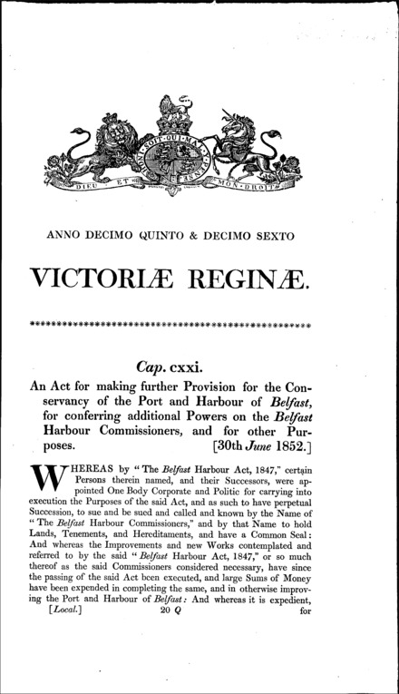 Belfast Port and Harbour Conservancy Act 1852