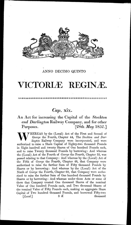 Stockton and Darlington Railway Act 1852