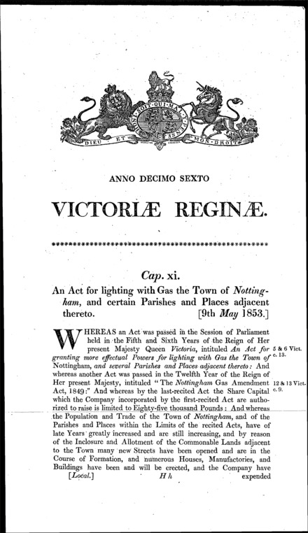 Nottingham Gas Act 1853