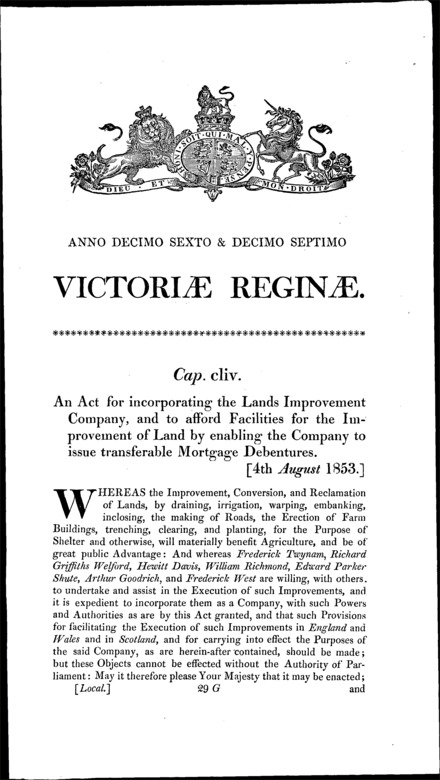 Lands Improvement Company's Act 1853