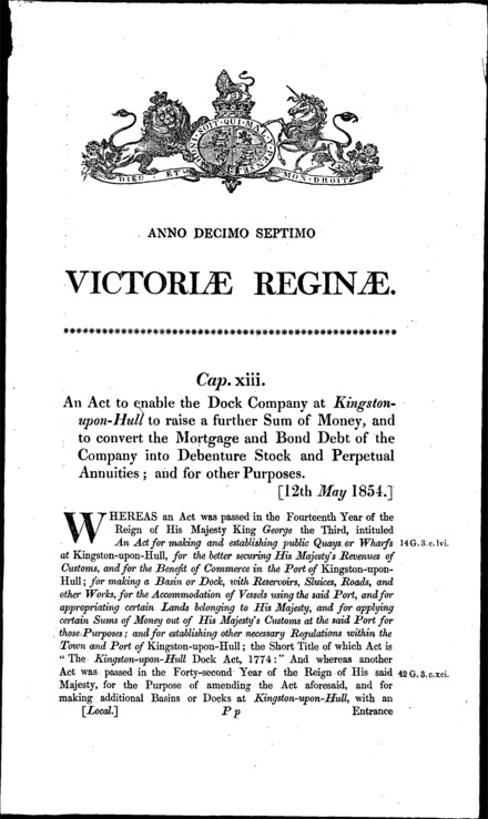 Kingston-upon-Hull Dock Amendment Act 1854