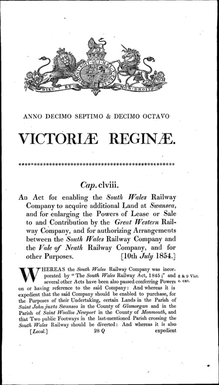 South Wales Railway Act 1854