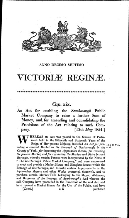 Scarborough Public Market Act 1854