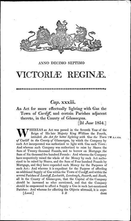 Cardiff Gaslight Act 1854