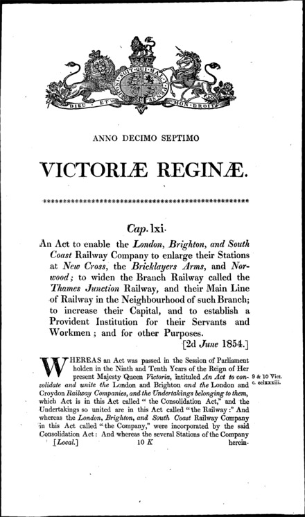 London, Brighton and South Coast Railway Act 1854