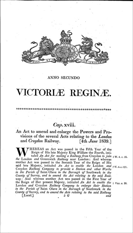 London and Croydon Railway Act 1839
