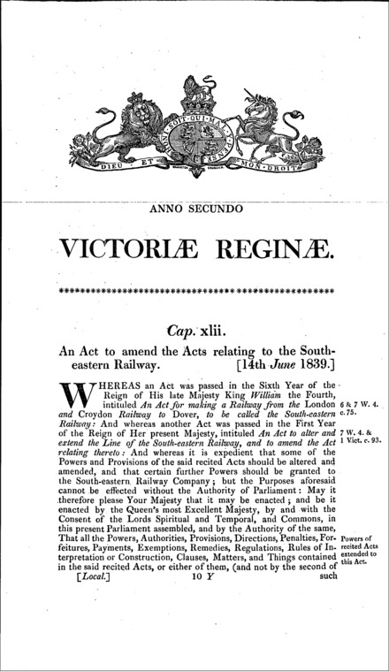 South Eastern Railway Act 1839