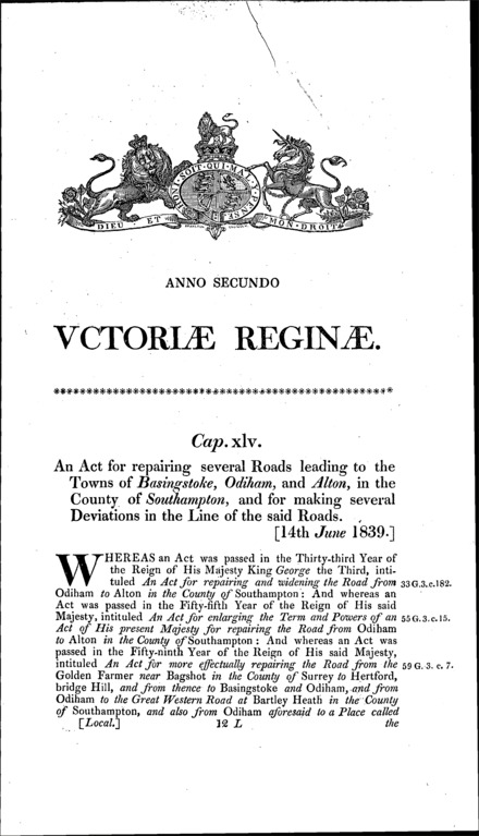 Basingstoke, Odiham and Alton Roads Act 1839