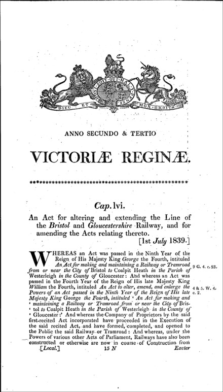 Bristol and Gloucestershire Railway Act 1839
