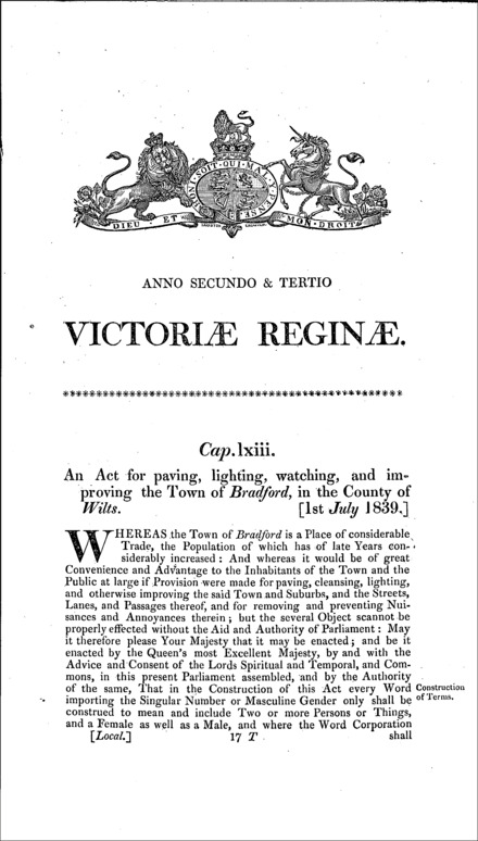 Bradford (Wiltshire) Improvement Act 1839