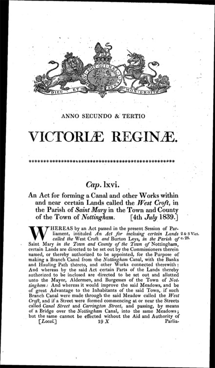 West Croft Canal Act 1839
