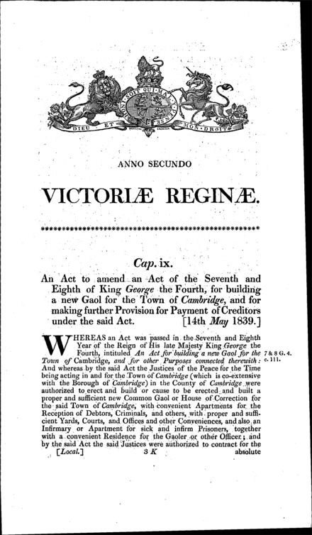 Cambridge Gaol Act 1839
