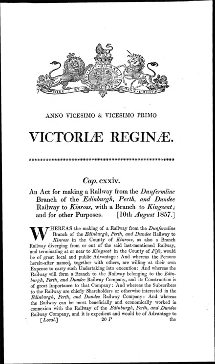 Kinross-shire Railway Act 1857