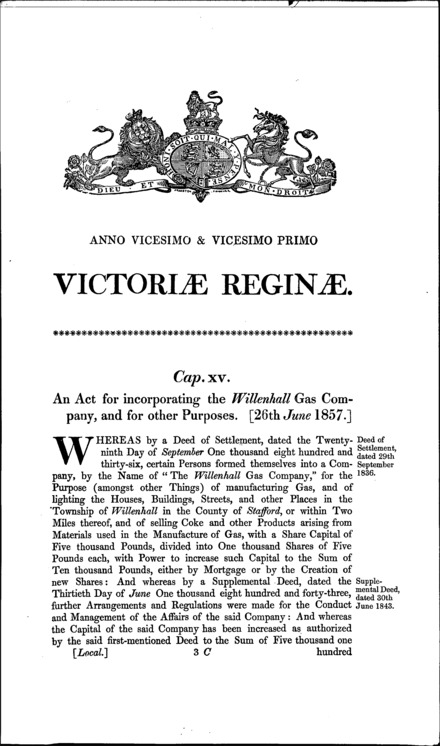 Willenhall Gas Act 1857