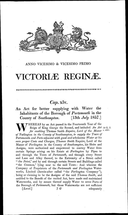 Borough of Portsmouth Waterworks Act 1857