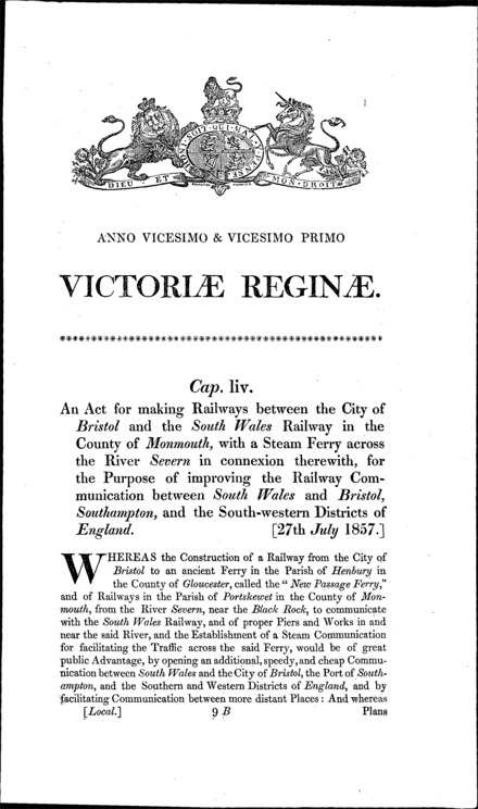 Bristol and South Wales Union Act 1857