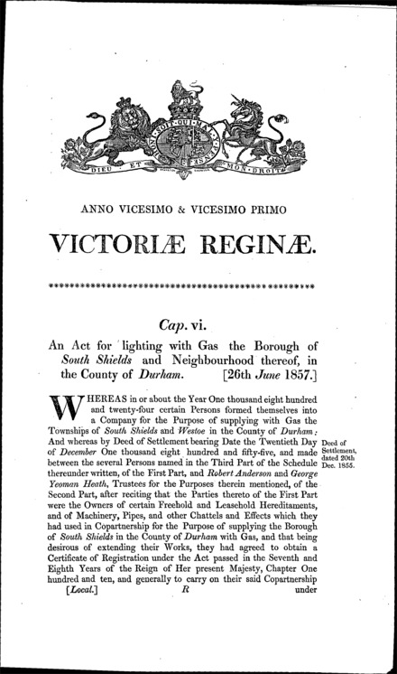 South Shields Gas Act 1857