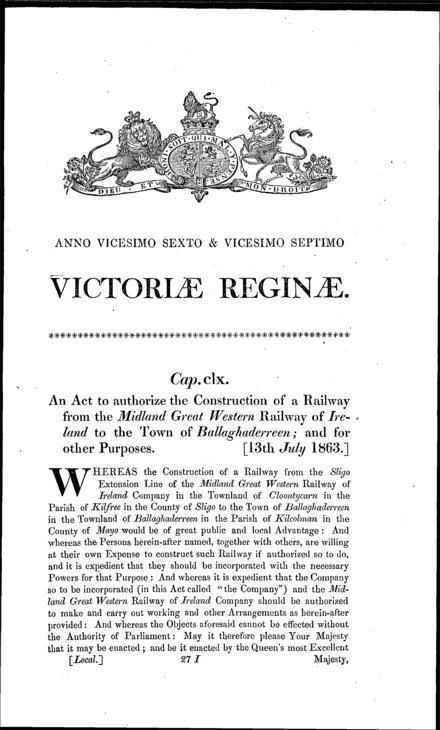 Sligo and Ballaghaderreen Junction Railway Act 1863