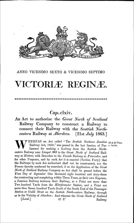 Great North of Scotland Railway (Aberdeen Junction) Act 1863