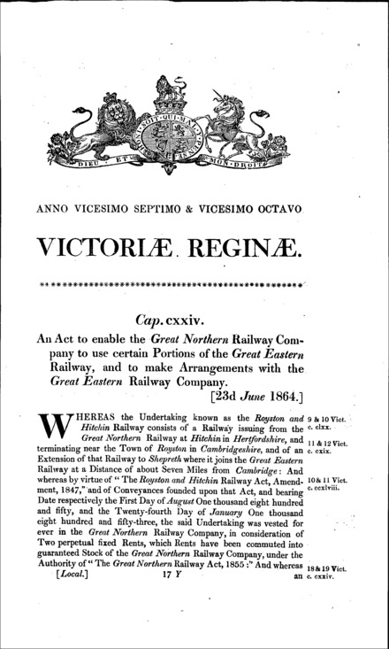 Royston and Hitchin Railway Act 1864