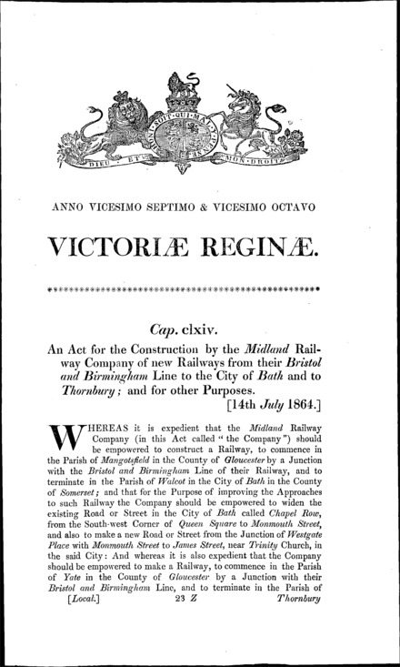 Midland Railway (Bath and Thornbury Lines) Act 1864