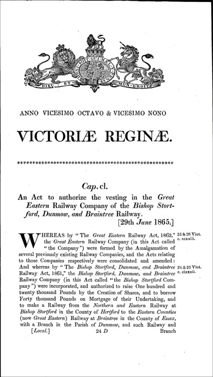 Great Eastern Railway (Bishop's Stortford Railway Purchase) Act 1865