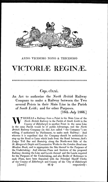 North British Railway (St. Margaret's Diversion) Act 1866