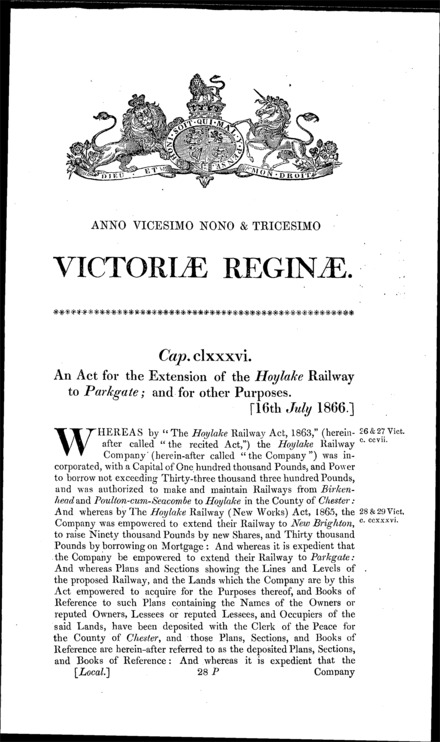 Hoylake Railway (Extension) Act 1866